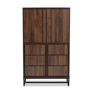 Baxton Studio Neil Walnut Brown and Black Storage Cabinet 178-11215-HD