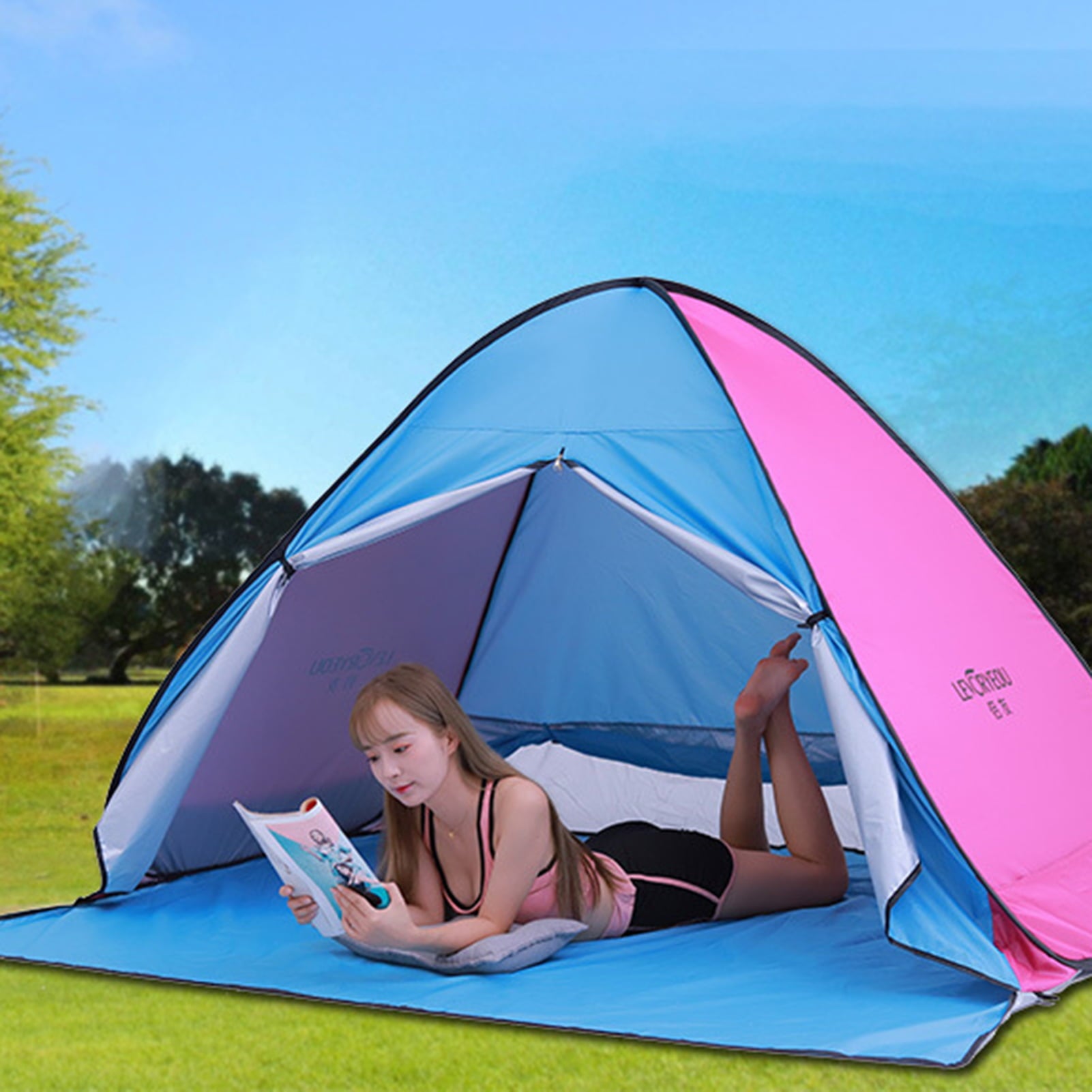 LEVORYEOU Automatic Up Beach Tent Cabana Portable UPF 50+ Sun Shelter Camping Fishing Hiking Canopy  for 3 - 4 Person