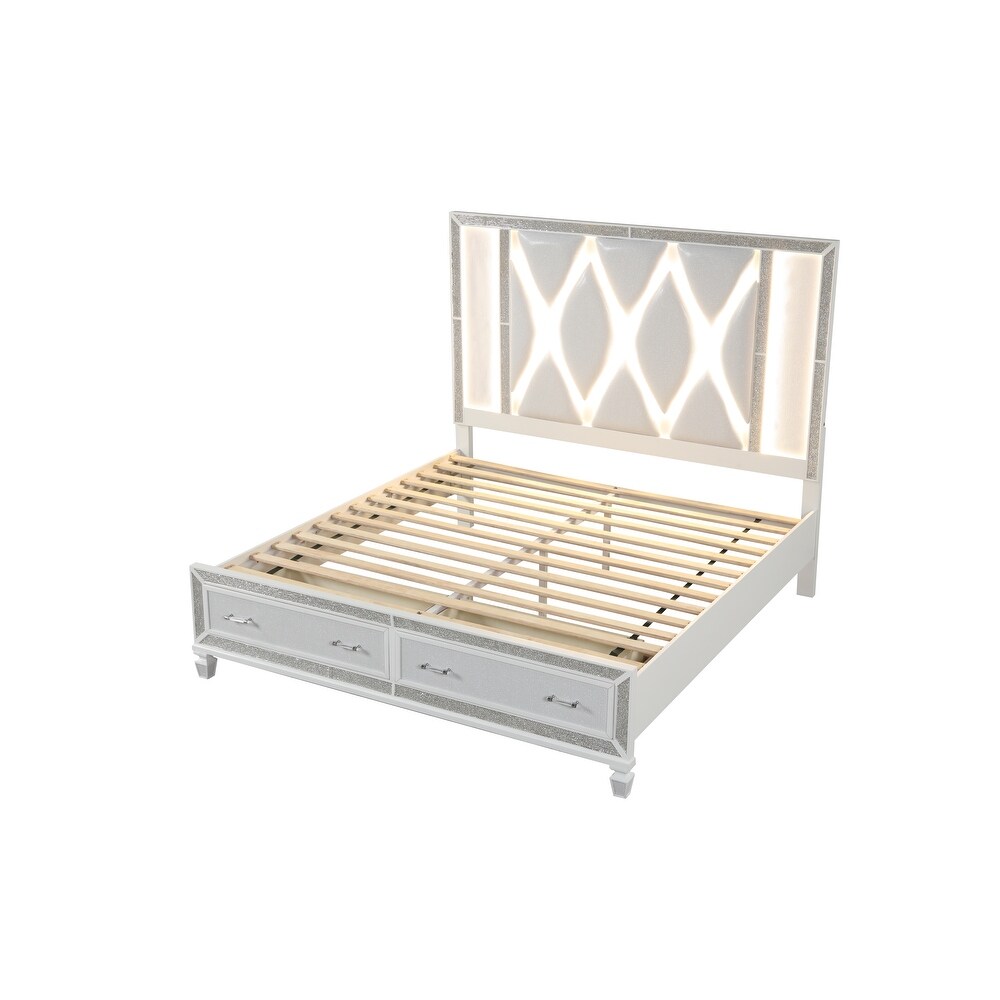 Crystal King Storage Bed Made With Wood Finished in White