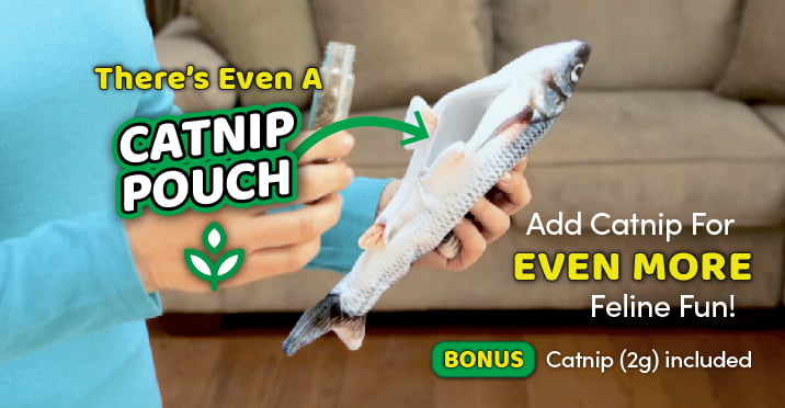 Flippity Fish Cat Toy， Interactive Cat Toy， Flips， Flops and Wiggles Like a Real Fish， Motion Activated， Cat Fun toy， Exercise for Cats， Includes Catnip， Helps Stop Clawing and Scratching， Animal Toys