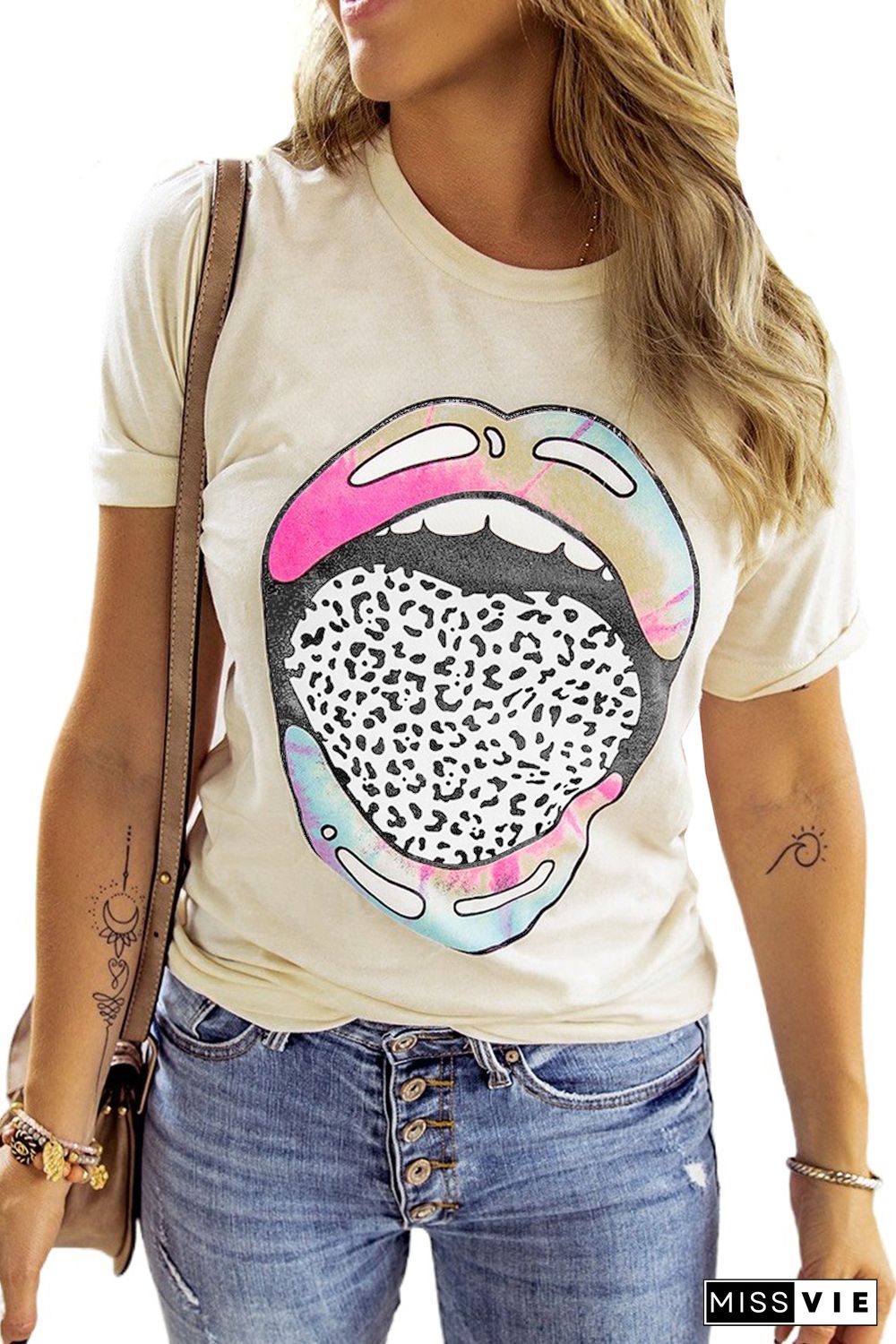 Tie-dye Leopard Lip Tee