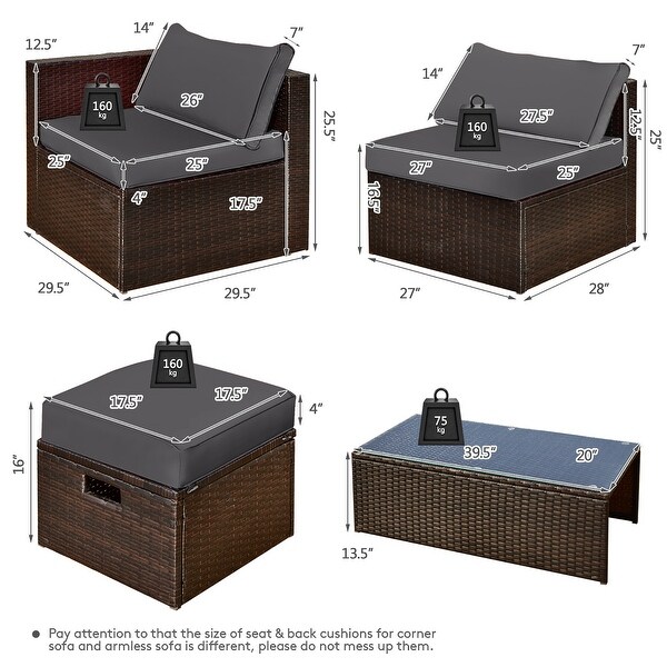 Costway 8PCS Patio Rattan Furniture Set SpaceSaving Storage Cushion