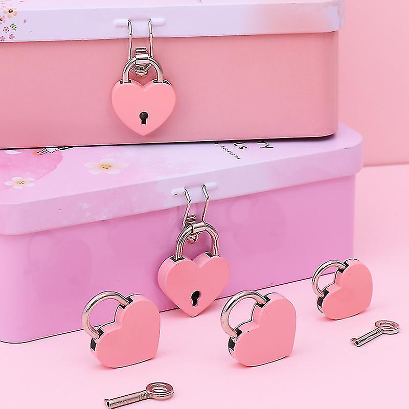 Small Metal Heart Padlock， Mini Lock With Key Compatible With Jewelry Storage Box Diary Book， Pink