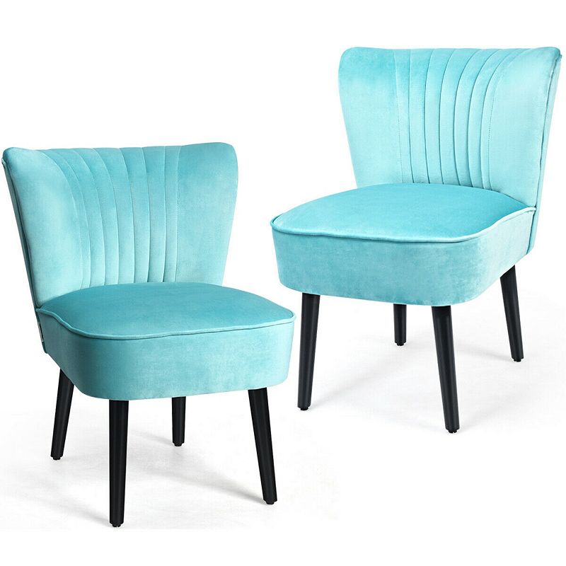 Set of 2 Upholstered Modern Leisure Club Chairs with Solid Wood Legs