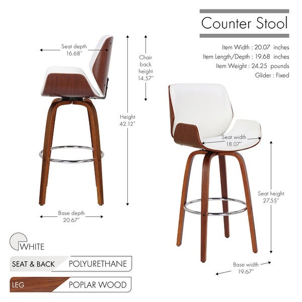 Porthos Home Miller Counter Stool， PU Leather， Wooden Seat And Legs