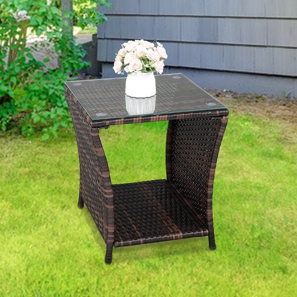 Glass Surface Iron Frame Rattan Fashionable Side Table