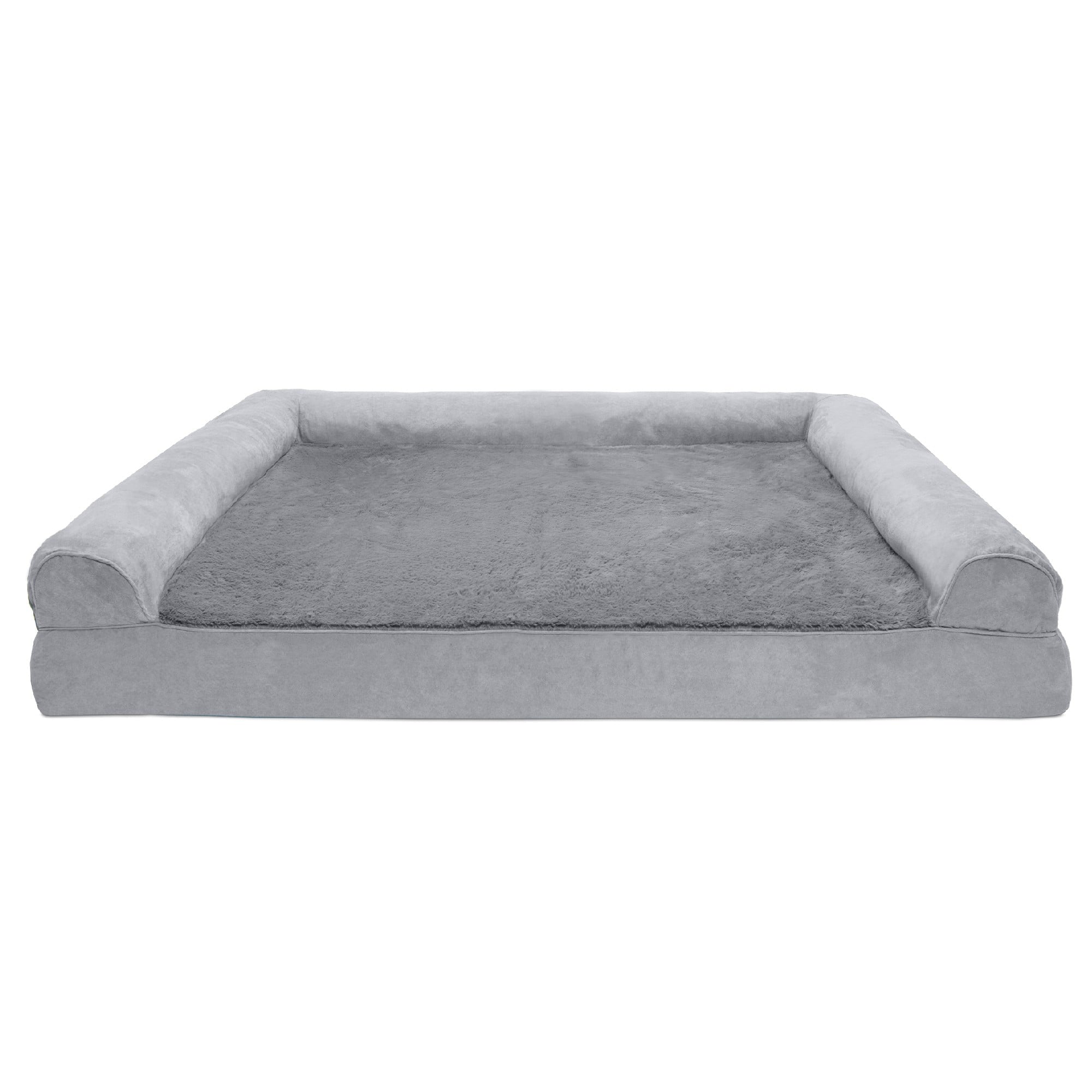 FurHaven Pet Products | Full Support Orthopedic Plush & Suede Sofa-Style Pet Bed for Dogs & Cats, Gray, Jumbo Plus