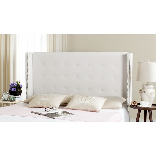 SAFAVIEH Keegan White Velvet Upholstered Tufted Wingback Headboard (Queen) - - 11923843