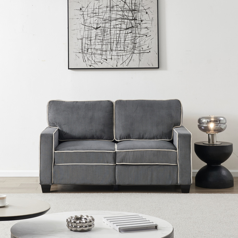 Stylish Corduroy Upholstered Sofa With Storage Sturdy   Contemporary   Sofas   by TATEUS LLC  Houzz