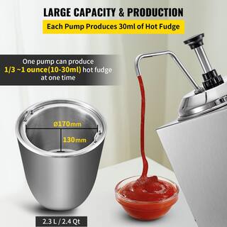 VEVOR Cheese Dispenser with Pump 2.4 Qt. Capacity Cheese Warmer 650W Hot Fudge Warmer Stainless Steel Hot Cheese Dispenser DRNZBFX1T00000001V1