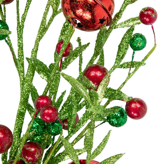 Green And Red Jingle Bells And Berry Artificial Glitter Christmas Spray