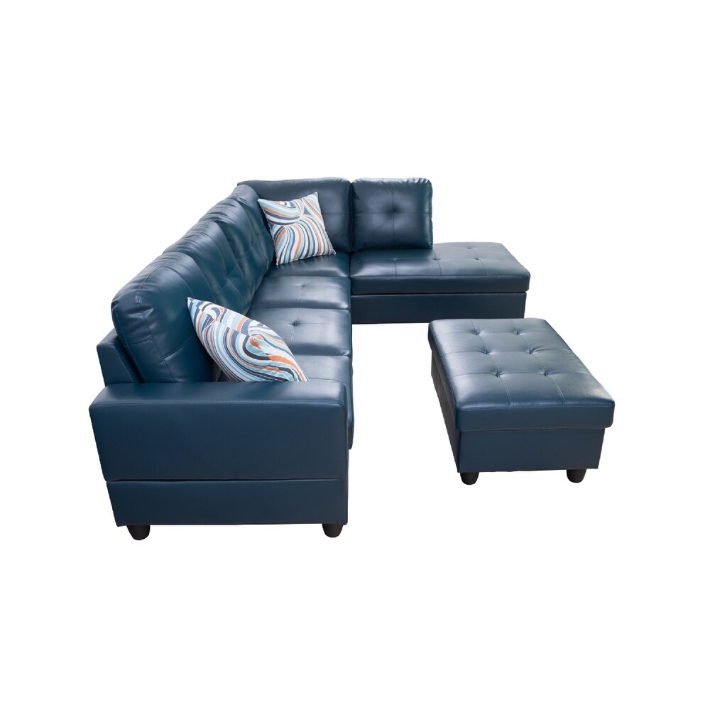 Denim Blue Faux Leather Right Facing 3 piece Sectional Sofa Set(9518B)