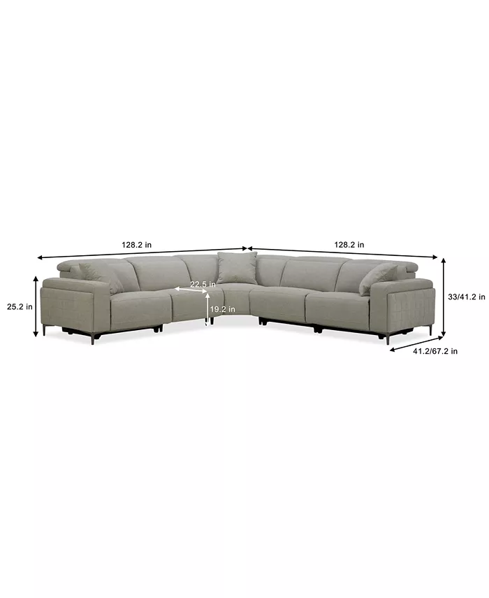 Furniture Adney 5-Pc. Power Recliner Fabric Sectional Sofa