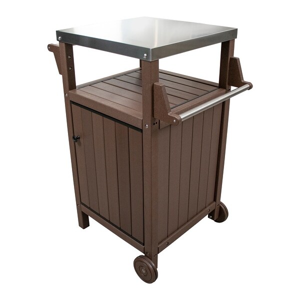 HDPE Barbecue/Grill Side Table Trolley，Outdoor Prep Dining Table Serving Cart with 304 Stainless Steel Top(Black/Brown/Gray)