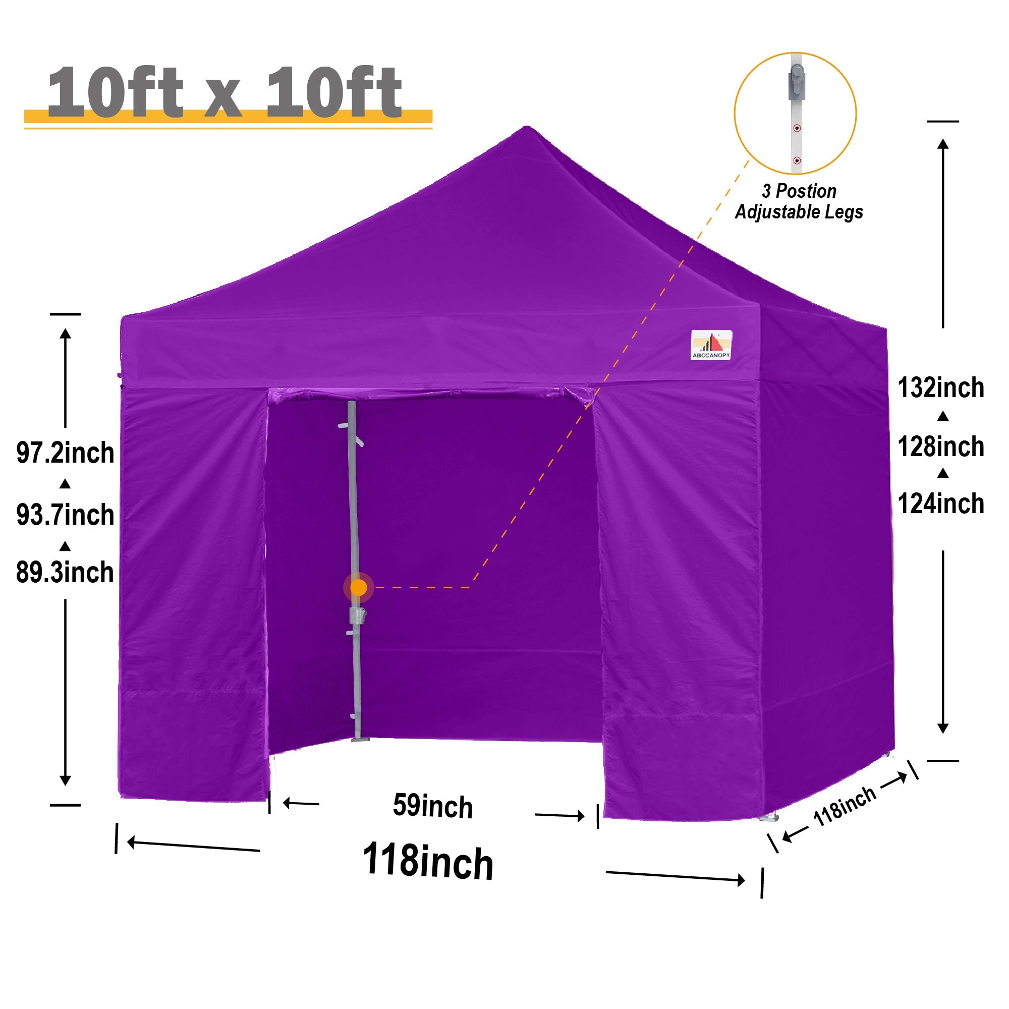 ABCCANOPY 10 ft x 10 ft Metal Pop-Up Commercial Canopy Tent with walls, Purple