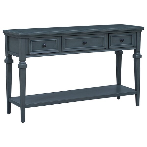 Classic Retro Style Console Table with 3 Drawers and Bottom Shelf