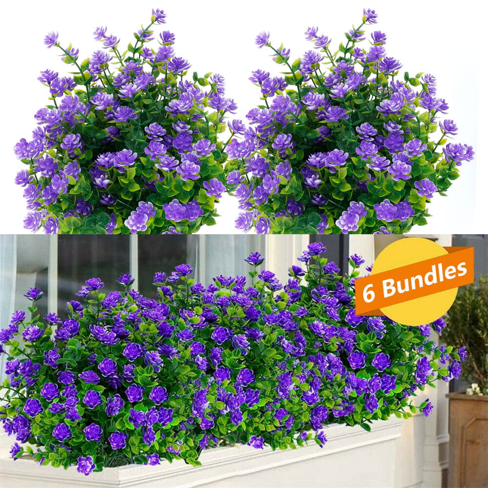 Willstar 6pcs Artificial Flowers , Hanging Planter Outdoor UV Resistant Shrubs Plants ,for Home Wedding Porch Window Patio and Garden Decor