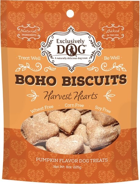 Exclusively Dog Boho Biscuits Harvest Hearts Pumpkin Flavor Dog Treats， 8-oz bag