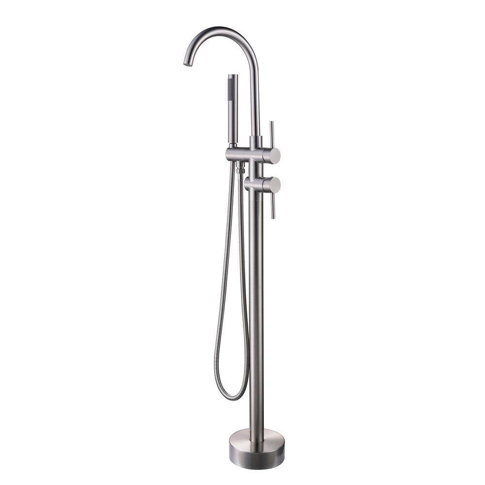 Nestfair 2-Handle Floor Mount Roman Tub Faucet with Hand Shower in Brushed Nickel SX-JM851N