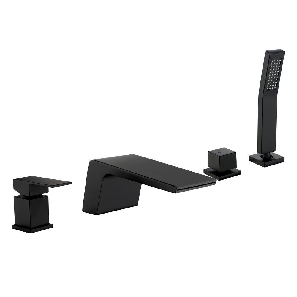 Miscool 2-Handle Tub-Mount Roman Tub Faucet with Hand Shower in Matte Black SHSMDH10C724BL