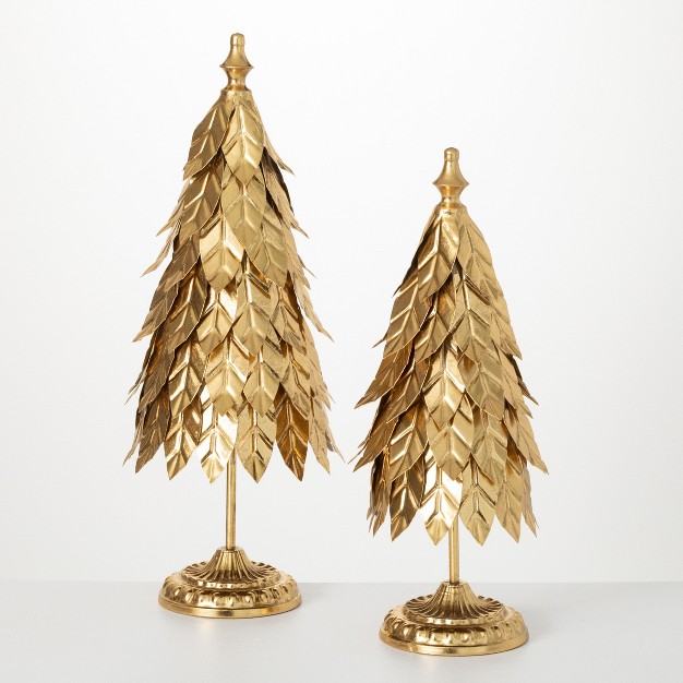 Metal Gold Leaf Tree Gold 20 5 quot h Metal Set Of 2