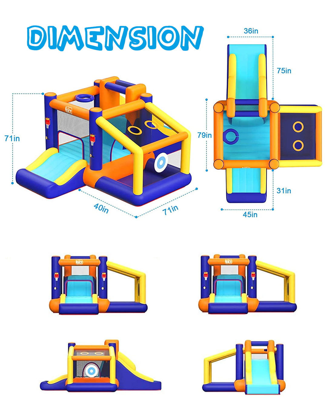 Inflatable Bounce House for Kids 3-12 177" x 119" x 71" Double Slide Climbing Wall and Ball Pit Jumping Castle