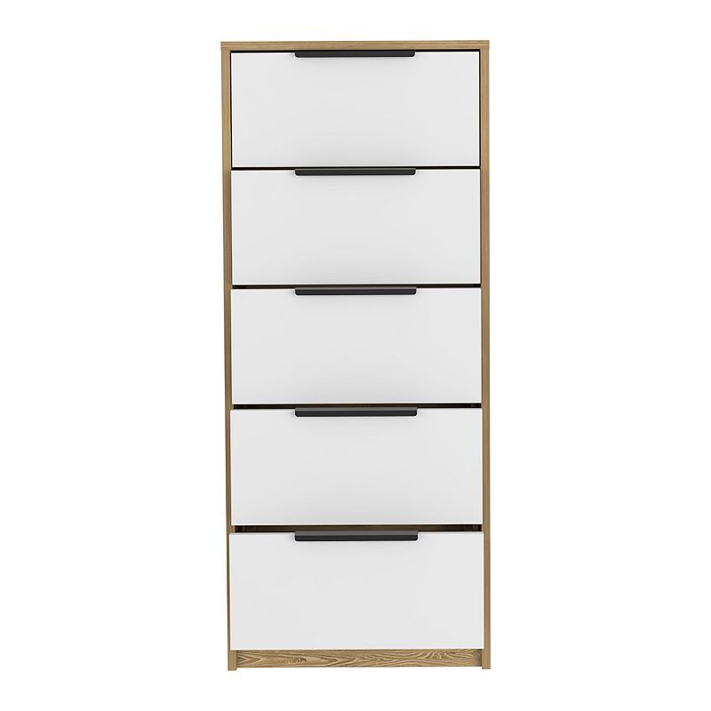 DEPOT E-SHOP Egeo 5 Drawer Dresser， Vertical Dresser， White / Light Oak