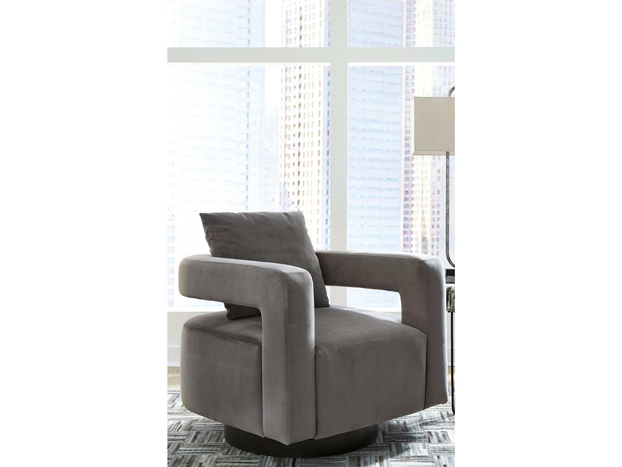 (Online Special Price) Alcoma Gray Velvet Swivel Accent Chair