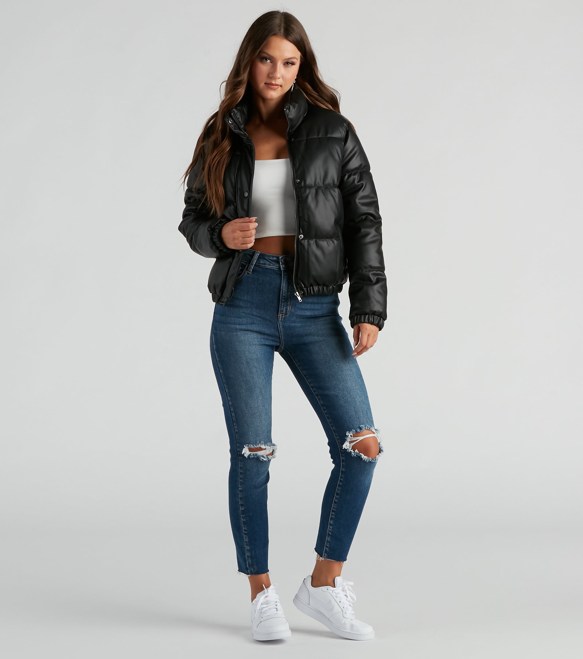 Stylish Edge Faux Leather Puffer Jacket