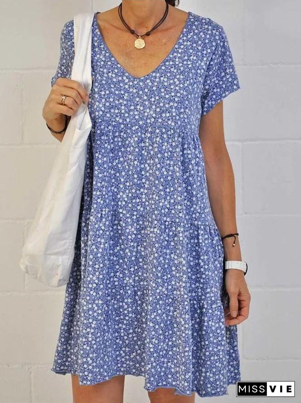 Women's Short Sleeve Round Neck Floral Printed Dress