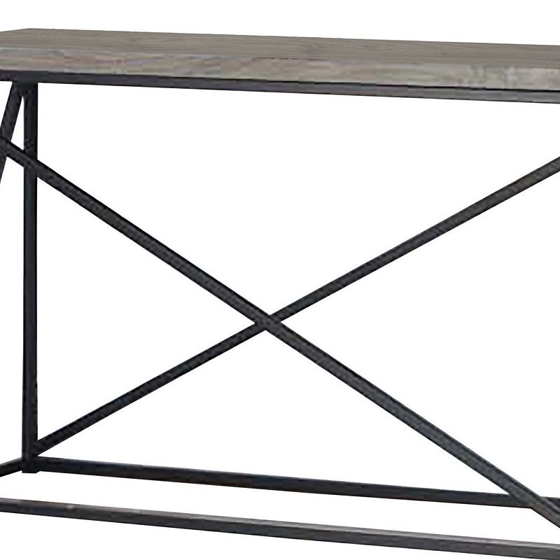 Industrial Style Minimal Sofa Table With Wooden Top And Metallic Base， Sonoma Gray