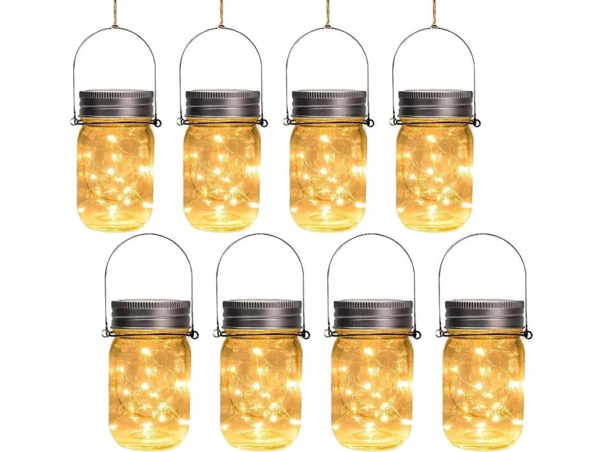 MPM Solar Mason Jar Lights，8 Pack 30 Led Hanging String Fairy Jar Solar Lantern Lights for Outdoor Patio Garden Yard and Lawn Decoration