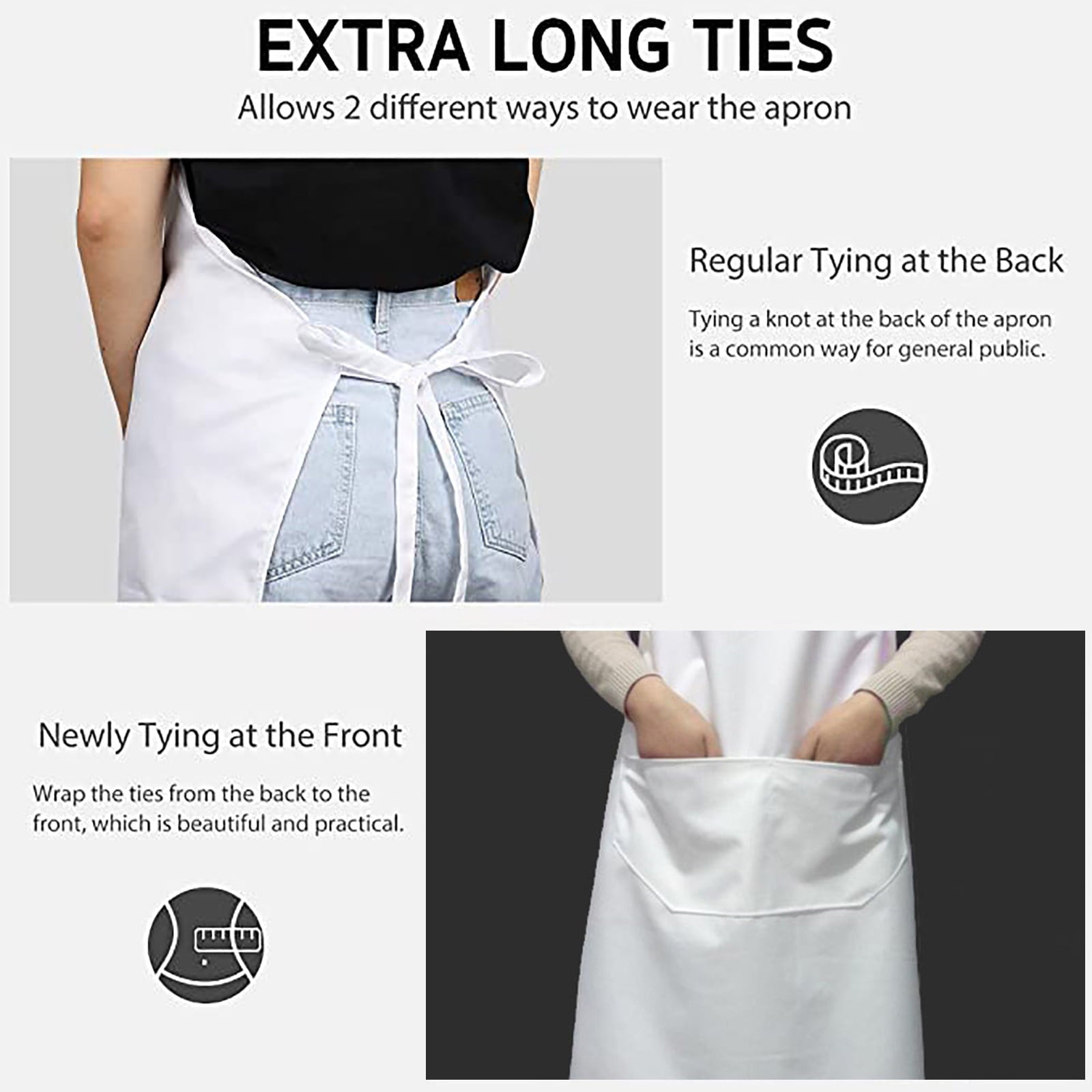 Pompotops (65x75cm) 28 Inches By 35 Inches Pure Cotton Kitchen Apron White Apron