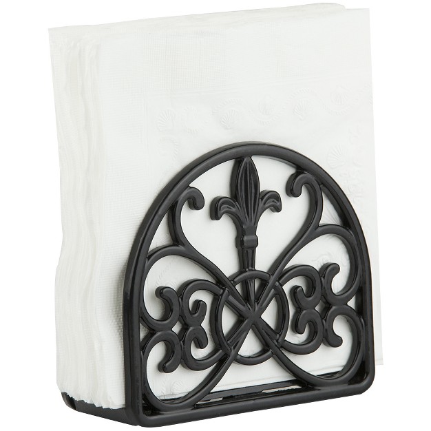 Home Basics Cast Iron Fleur De Lis Napkin Holder Black