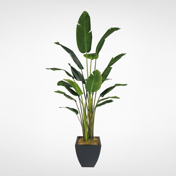 8' Artificial Birds of Paradise Plant in a Black Metal Pot