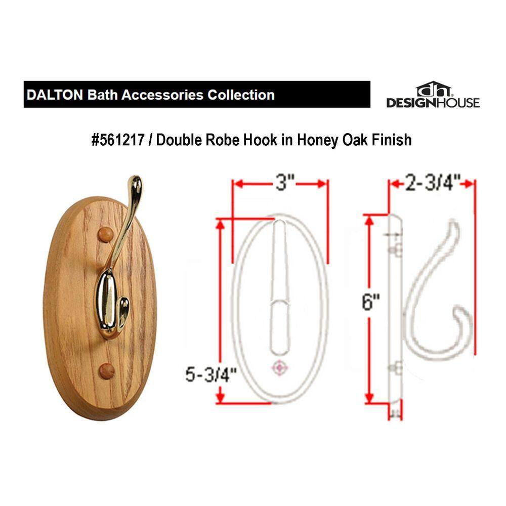 Design House Dalton Double Robe Hook in Honey Oak 561217