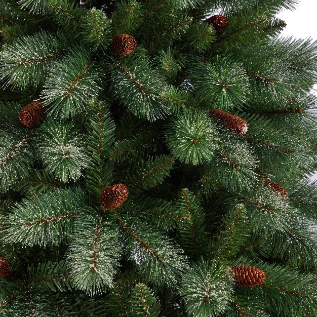 Nearly Natural 8-ft Snowed French Alps Mountain Pine Christmas Tree With 1159 Bendable Branches And Pine Cones