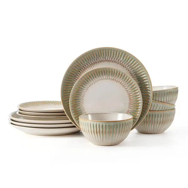 Pfaltzgraff 12-Piece Hensley Green Dinnerware Set