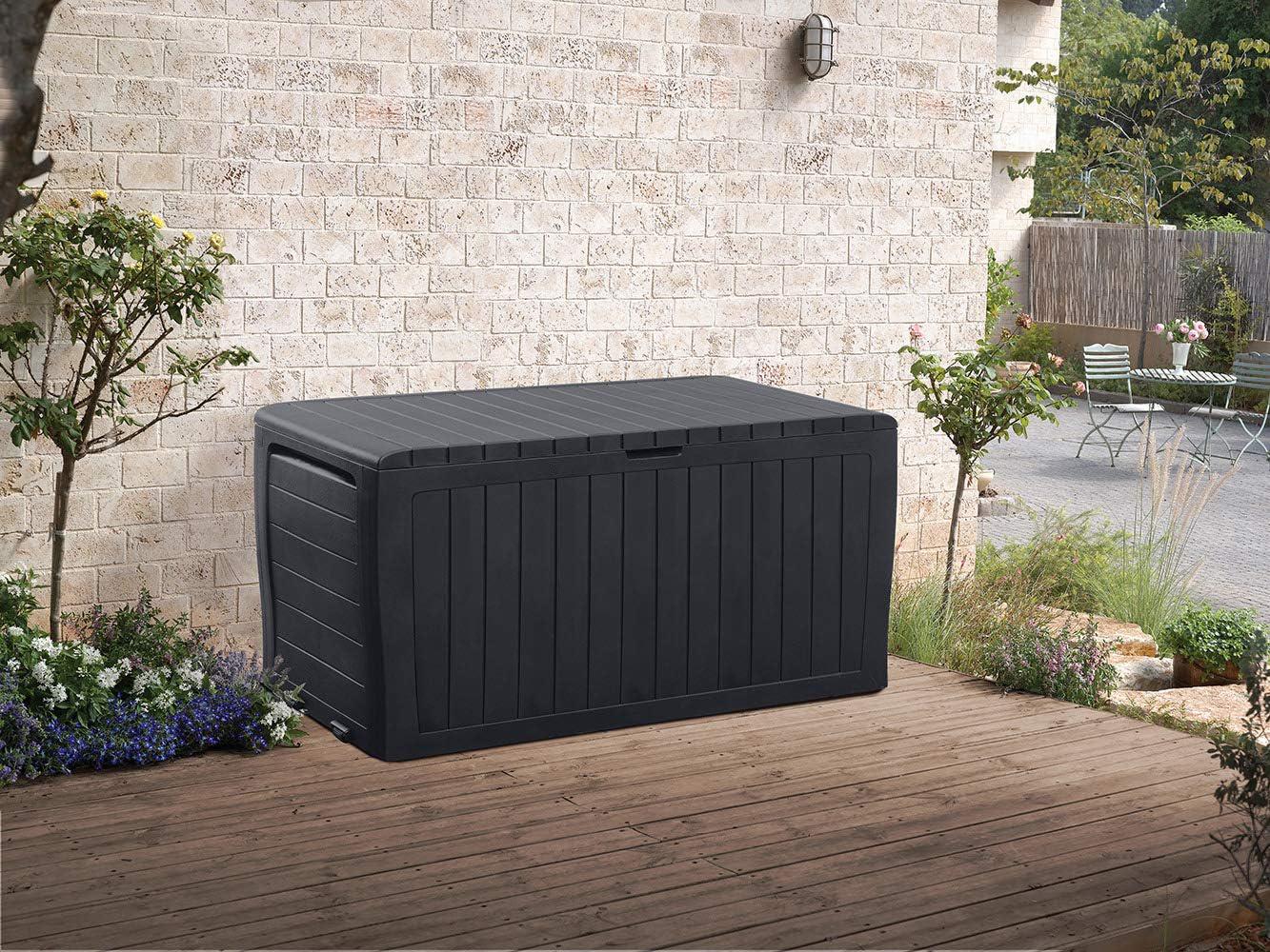 Keter Marvel Plus 71 Gallon Resin Deck Box-Organization and Storage for Patio Furniture Outdoor Cushions, Throw Pillows, Garden Tools and Pool Toys, Graphite