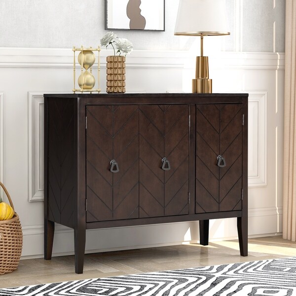 Brown Wooden Entryway Console Table Storage Cabinet with Adjustable Shelf