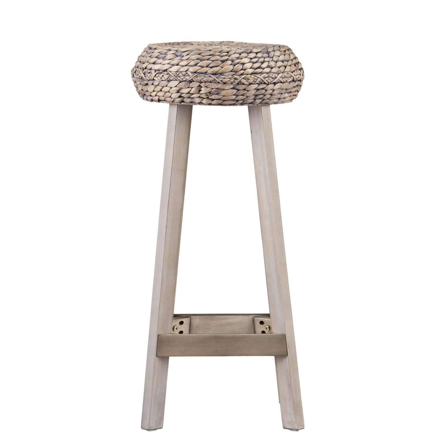 Ralthrone Round Backless Water Hyacinth 30 Bar Stools 2pc Set， Weathered Gray by Birch Harbor