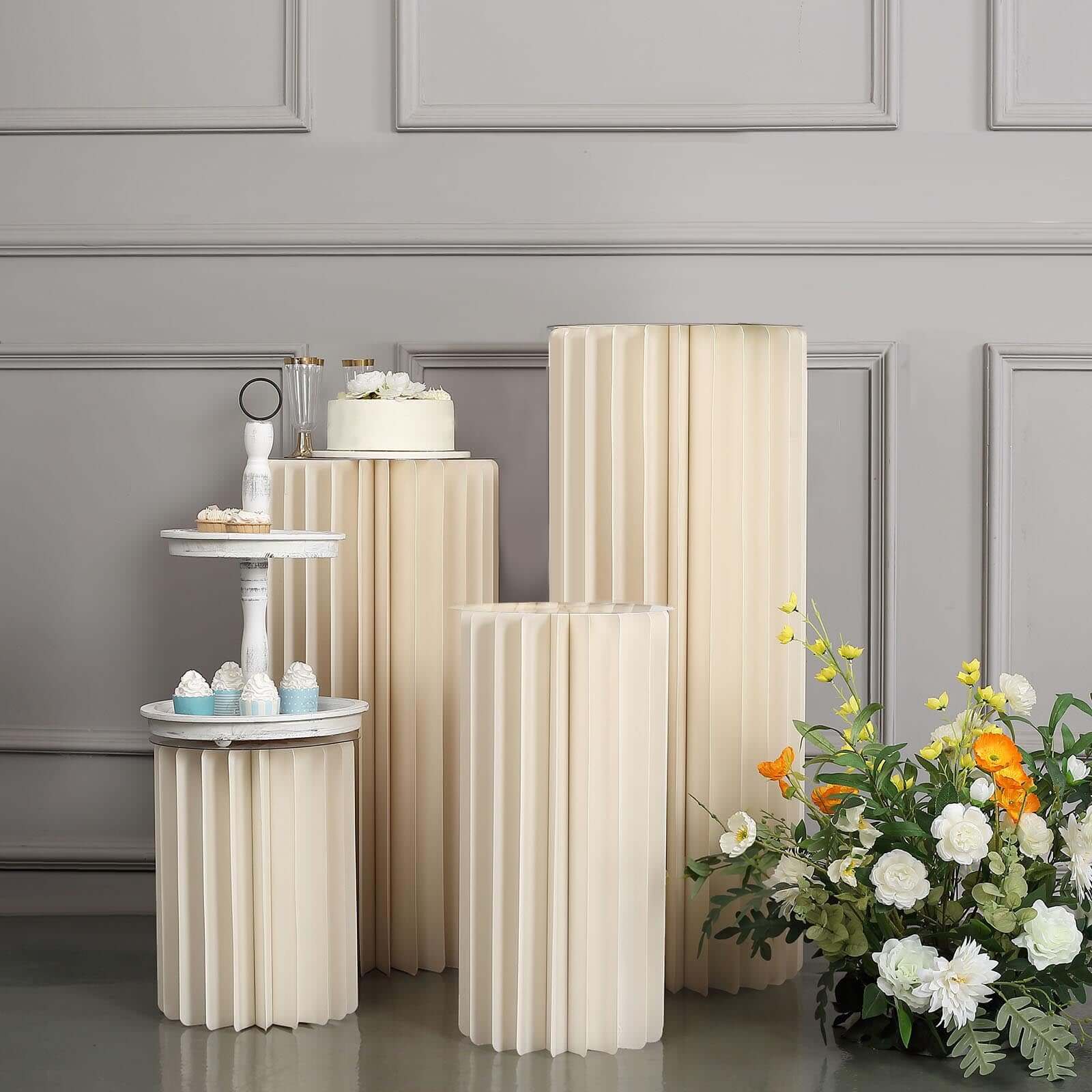 Ivory Cylinder Pillar Pedestal Stand, Display Column Stand With Top Plate 16