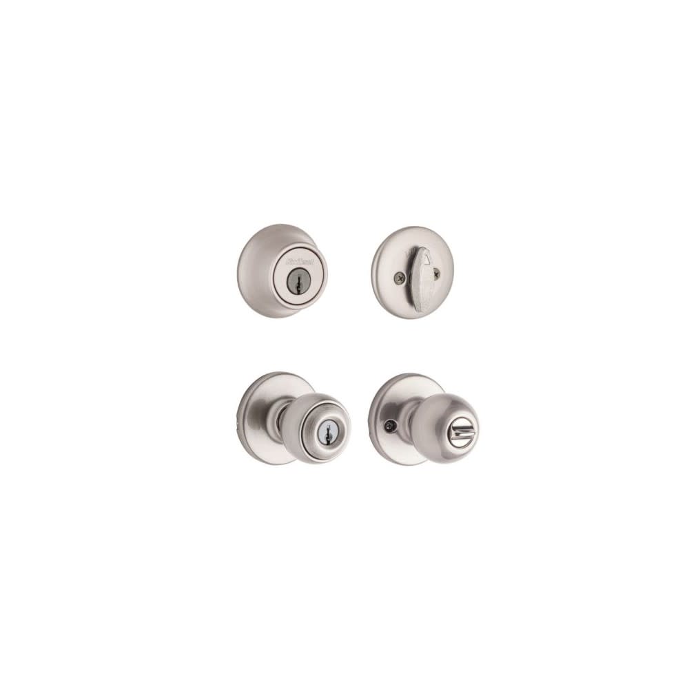 Satin Nickel Polo Door Knob and Single Cylinder Deadbolt Set ;