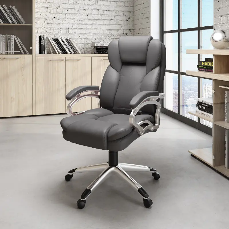 Workspace Contemporary Grey Leatherette Executive Office Chair