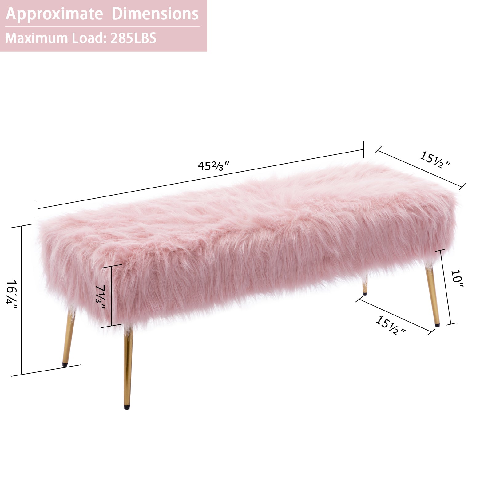 Duhome Elegant Lifestyle Velvet Upholstered Bench, Faux Fur Ottoman Bench End of Bed Bench for Bedroom Entryway, Pink