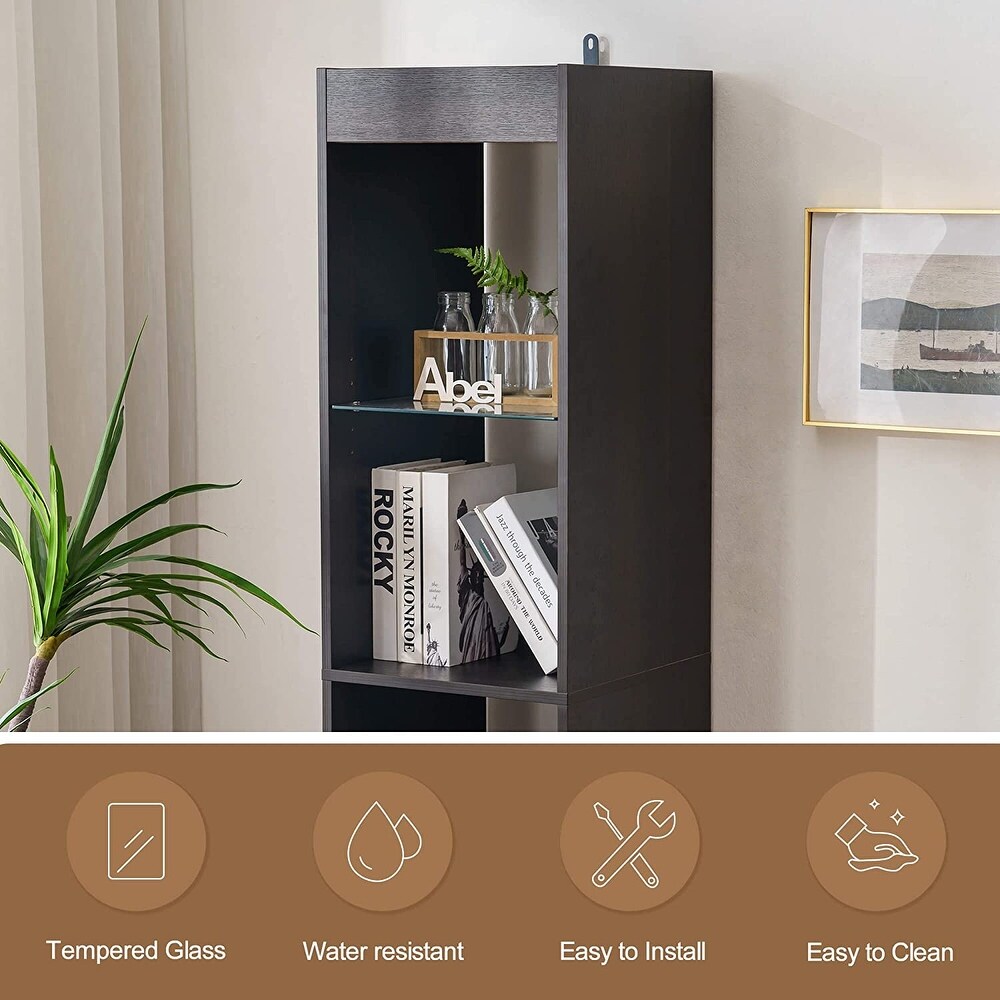 Ivinta Tall Bookshelf for Small Spaces  Narrow Bookcase with Adjustable Glass Display Shelf