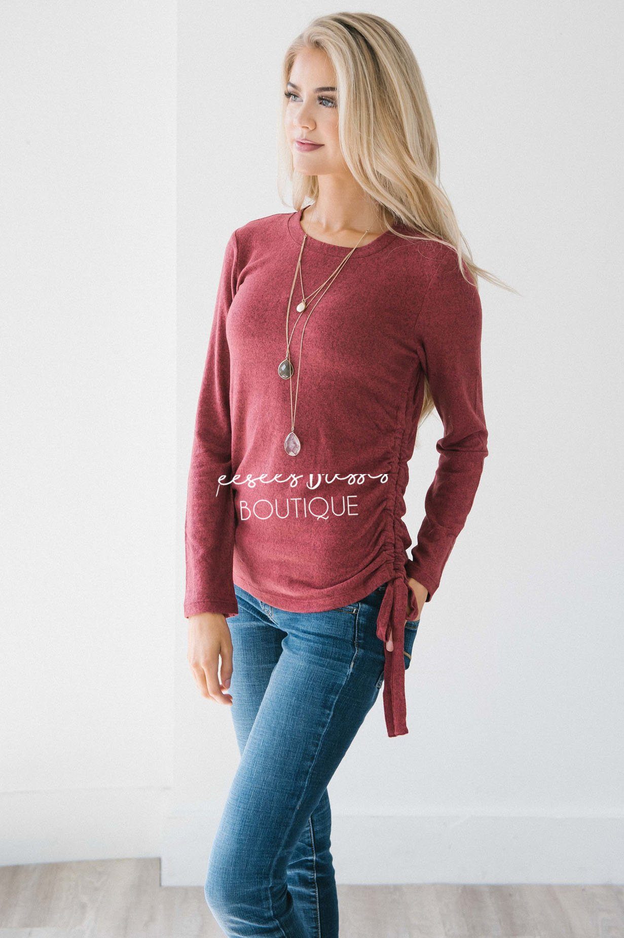 Shirred Side Tie Sweater