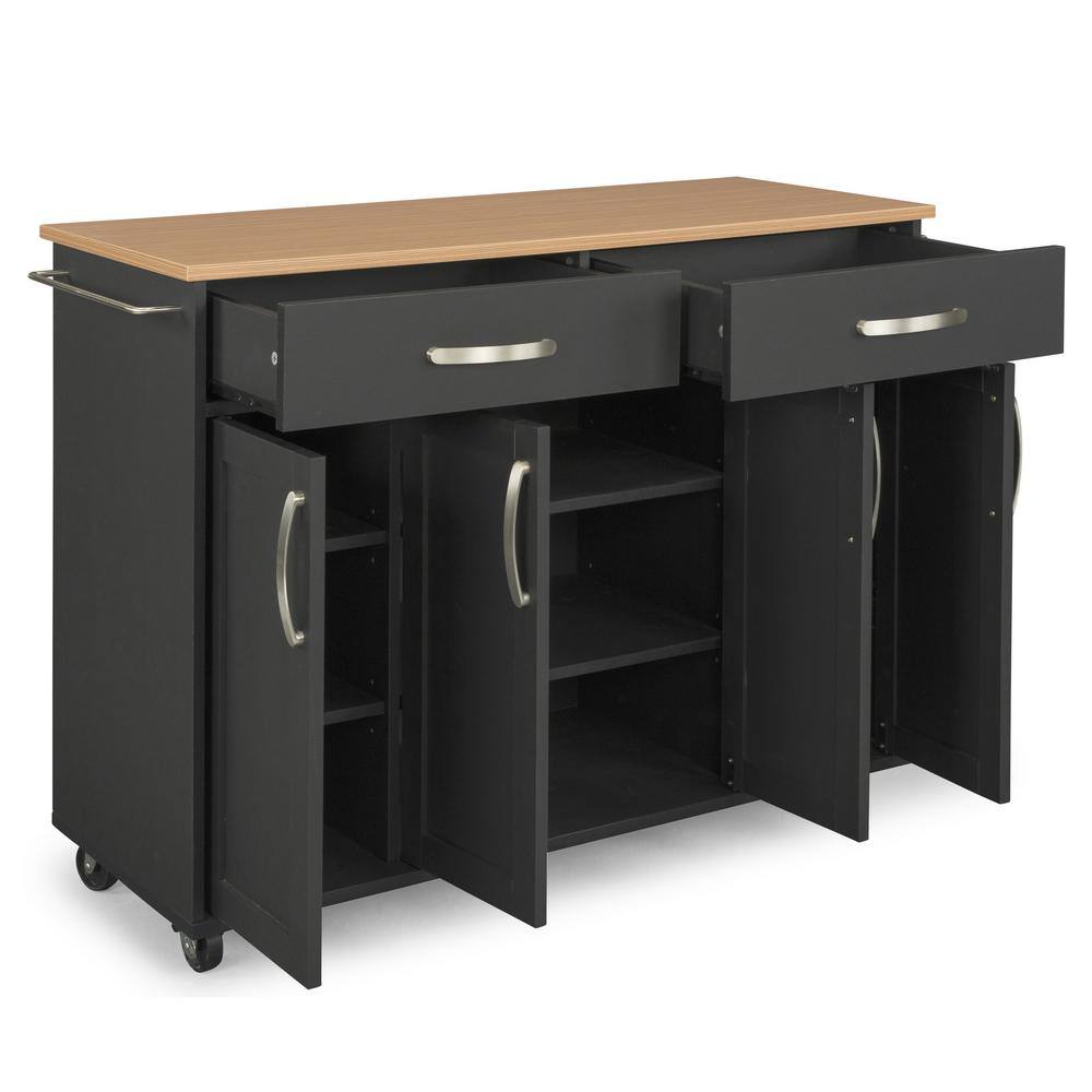 HOMESTYLES Brookshire Black Kitchen Cart with Natural Wood Top 4411-95