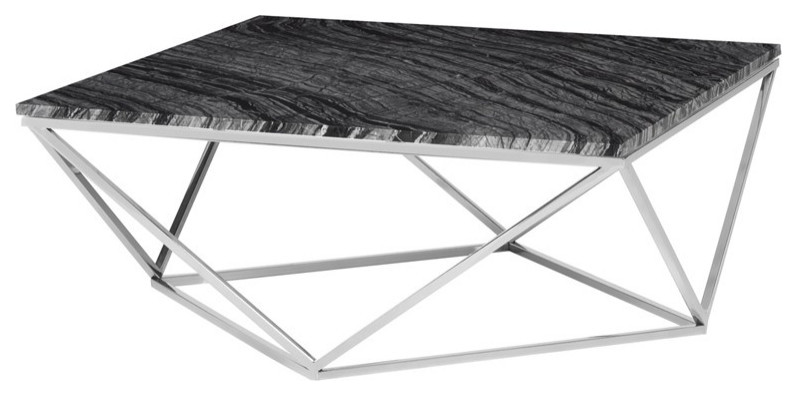 Corrado Coffee Table Black Wood Vein Marble Top Polished Stainless   Contemporary   Coffee Tables   by V.S.D Furniture  Houzz