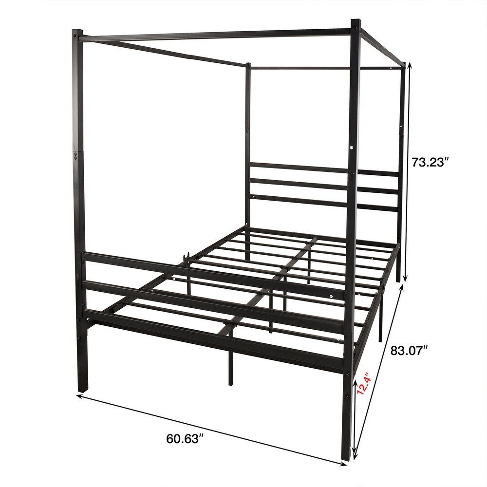 Metal Canopy Bed Frame  Stable and durable metal platform   Queen Black